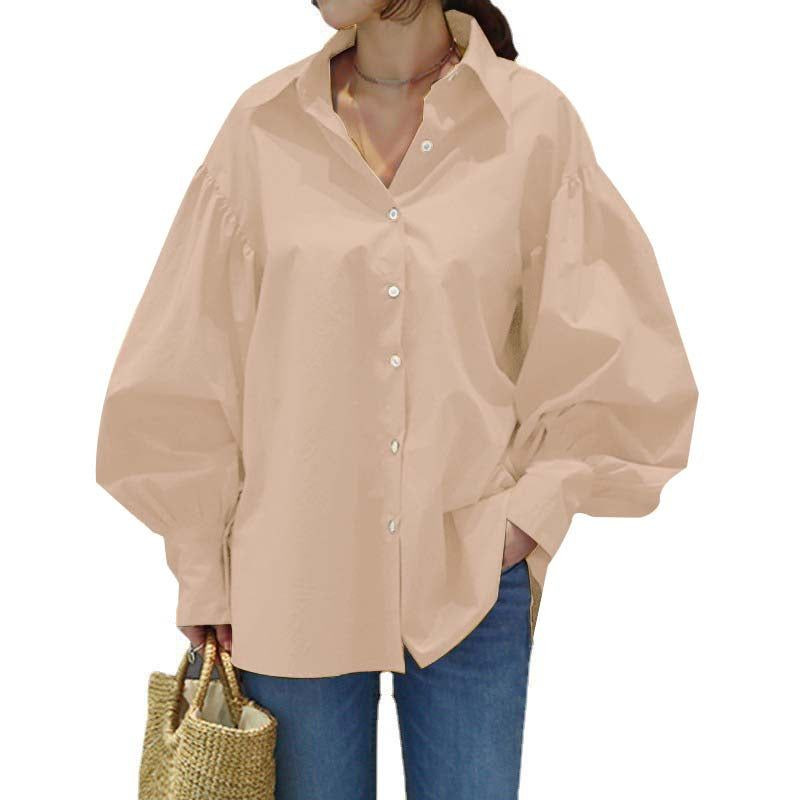 Vintage ležerna košulja s lanternastim rukavima Ležerna vintage seksi bijela bluza s gumbima Ženska lanterna rukavima Prevelike široke ženske Shi