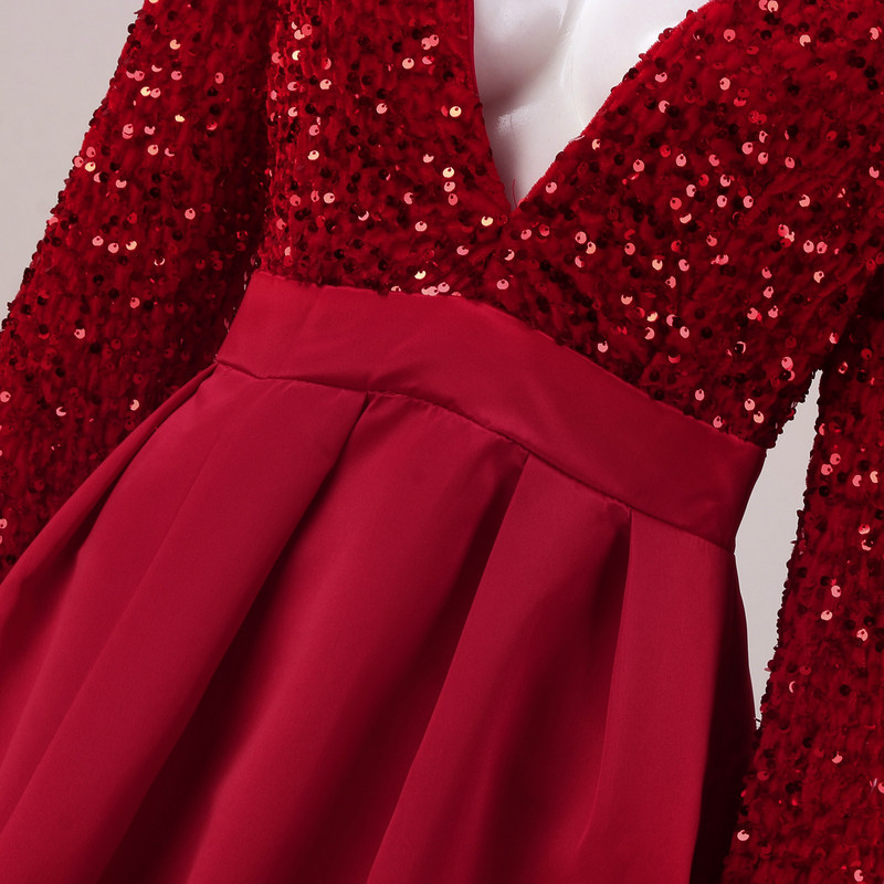 Rochie leagăn cu paiete de iarnă pentru femei, rochie elegantă de petrecere de seară, cu mâneci lungi, cu decolteu în V, cu mărgele, rochie lungă cu desfășurare mare, rochii robe femm