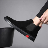 ανδρική μόδα μπότες τσέλσι μαύρα επώνυμα παπούτσια επώνυμα φόρεμα πάρτι συμποσίου καουμπόικο μποτάκι αγελάδας σουέτ δερμάτινα φλατ μποτάκια αστραγάλου