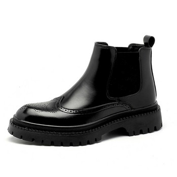 мъжки модни ботуши челси издълбани броги обувки парти рокли за нощен клуб ботуши с платформа от кожа черни стилни обувки до глезена
