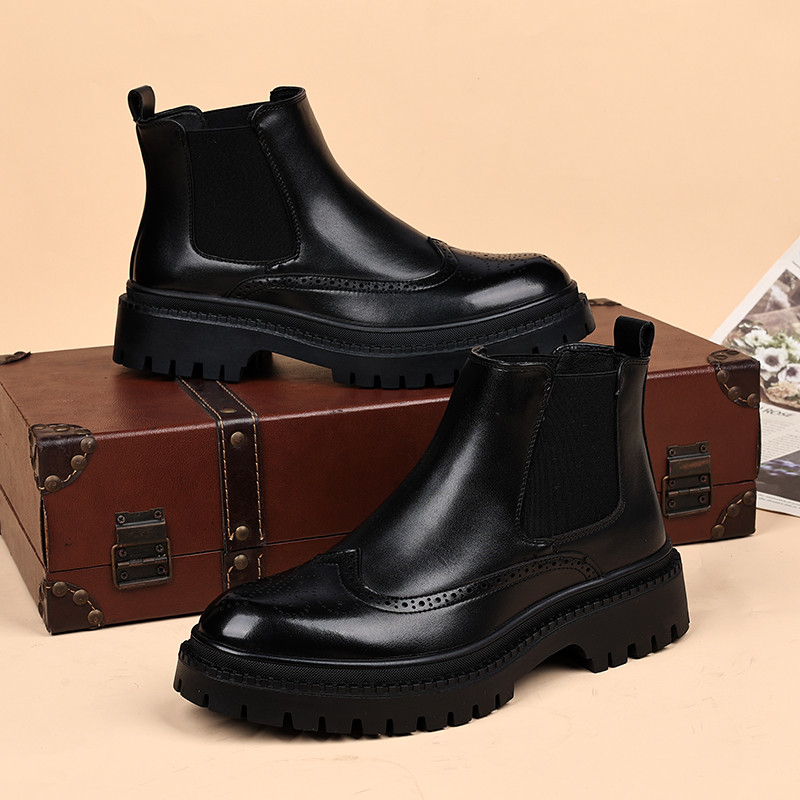 ανδρική μόδα μπότες τσέλσι σκαλιστά παπούτσια brogue πάρτι φορέματα νυχτερινού κέντρου μπότα πλατφόρμας μαύρη κομψή μπότα αστραγάλου