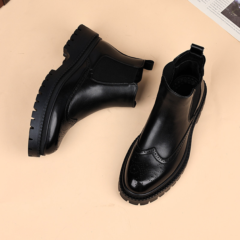 ανδρική μόδα μπότες τσέλσι σκαλιστά παπούτσια brogue πάρτι φορέματα νυχτερινού κέντρου μπότα πλατφόρμας μαύρη κομψή μπότα αστραγάλου