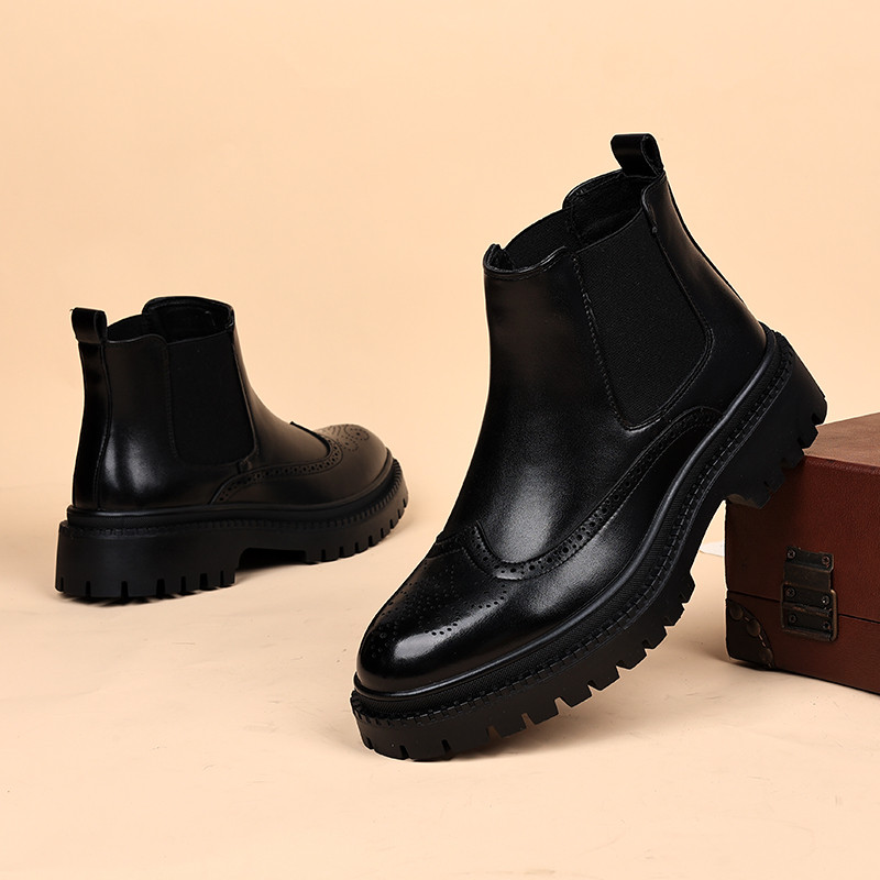 ανδρική μόδα μπότες τσέλσι σκαλιστά παπούτσια brogue πάρτι φορέματα νυχτερινού κέντρου μπότα πλατφόρμας μαύρη κομψή μπότα αστραγάλου