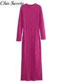 Broderie de vară scobită rochie pentru femei Pachet șold cu mâneci lungi cu gâtul O Rochii subțiri pentru femei 2023 Robe elegantă de petrecere Midi pentru damă