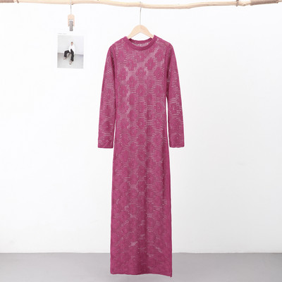 Broderie de vară scobită rochie pentru femei Pachet șold cu mâneci lungi cu gâtul O Rochii subțiri pentru femei 2023 Robe elegantă de petrecere Midi pentru damă