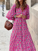 Duge haljine za žene Ljetna haljina na rukavima na vezanje s printom u sedam točaka Modna elegancija Udobna ženska odjeća Ulična odjeća