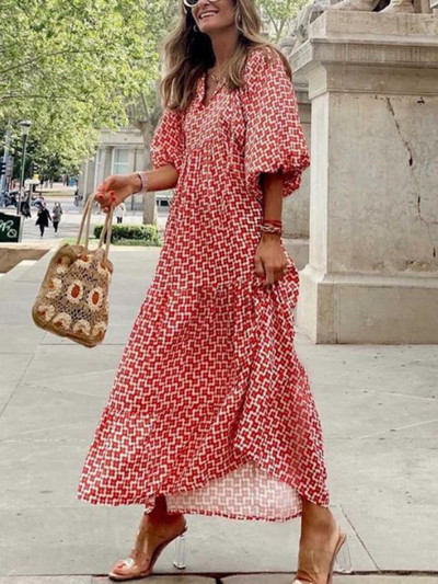 Duge haljine za žene Ljetna haljina na rukavima na vezanje s printom u sedam točaka Modna elegancija Udobna ženska odjeća Ulična odjeća
