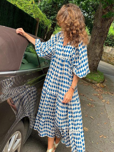 Duge haljine za žene Ljetna haljina na rukavima na vezanje s printom u sedam točaka Modna elegancija Udobna ženska odjeća Ulična odjeća