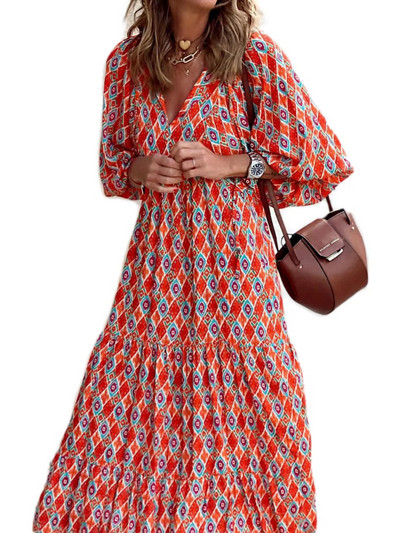 Duge haljine za žene Ljetna haljina na rukavima na vezanje s printom u sedam točaka Modna elegancija Udobna ženska odjeća Ulična odjeća