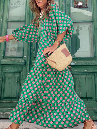 Duge haljine za žene Ljetna haljina na rukavima na vezanje s printom u sedam točaka Modna elegancija Udobna ženska odjeća Ulična odjeća