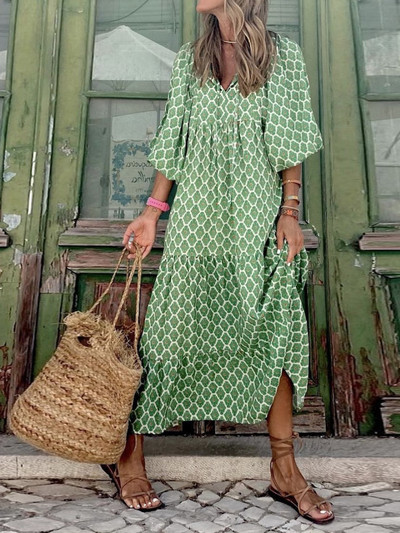 Duge haljine za žene Ljetna haljina na rukavima na vezanje s printom u sedam točaka Modna elegancija Udobna ženska odjeća Ulična odjeća