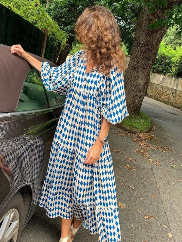 Duge haljine za žene Ljetna haljina na rukavima na vezanje s printom u sedam točaka Modna elegancija Udobna ženska odjeća Ulična odjeća