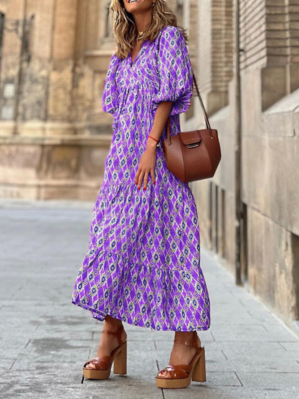 Duge haljine za žene Ljetna haljina na rukavima na vezanje s printom u sedam točaka Modna elegancija Udobna ženska odjeća Ulična odjeća