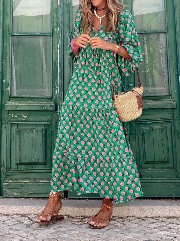 Duge haljine za žene Ljetna haljina na rukavima na vezanje s printom u sedam točaka Modna elegancija Udobna ženska odjeća Ulična odjeća