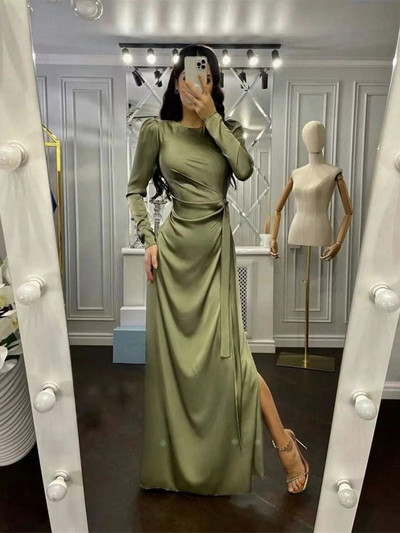 Steznik uski kroj Nepravilna haljina Modna ženska elegantna zimska maksi haljina s dugim rukavima i prorezom u struku, jednobojna, do gležnja