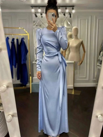 Steznik uski kroj Nepravilna haljina Modna ženska elegantna zimska maksi haljina s dugim rukavima i prorezom u struku, jednobojna, do gležnja