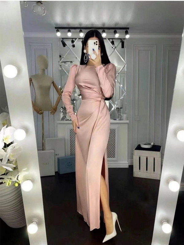 Steznik uski kroj Nepravilna haljina Modna ženska elegantna zimska maksi haljina s dugim rukavima i prorezom u struku, jednobojna, do gležnja