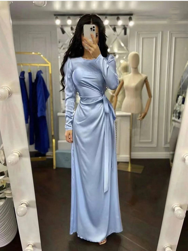 Steznik uski kroj Nepravilna haljina Modna ženska elegantna zimska maksi haljina s dugim rukavima i prorezom u struku, jednobojna, do gležnja