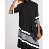 Toamnă Iarnă Casual Modă Rochie imprimată pe jumătate cu guler înalt Îmbrăcăminte pentru femei Mâneci lungi drepte Vintage Rochii cu talie largi