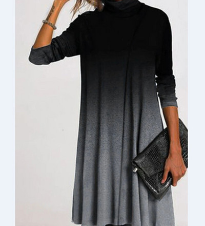 Toamnă Iarnă Casual Modă Rochie imprimată pe jumătate cu guler înalt Îmbrăcăminte pentru femei Mâneci lungi drepte Vintage Rochii cu talie largi