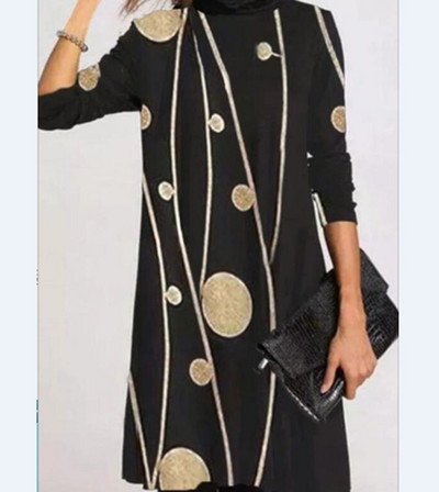 Toamnă Iarnă Casual Modă Rochie imprimată pe jumătate cu guler înalt Îmbrăcăminte pentru femei Mâneci lungi drepte Vintage Rochii cu talie largi