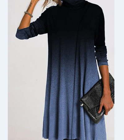 Toamnă Iarnă Casual Modă Rochie imprimată pe jumătate cu guler înalt Îmbrăcăminte pentru femei Mâneci lungi drepte Vintage Rochii cu talie largi