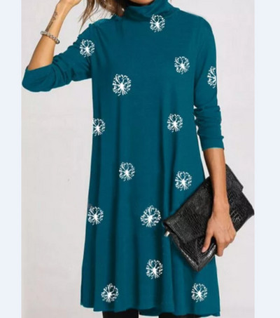 Toamnă Iarnă Casual Modă Rochie imprimată pe jumătate cu guler înalt Îmbrăcăminte pentru femei Mâneci lungi drepte Vintage Rochii cu talie largi