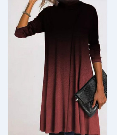 Toamnă Iarnă Casual Modă Rochie imprimată pe jumătate cu guler înalt Îmbrăcăminte pentru femei Mâneci lungi drepte Vintage Rochii cu talie largi