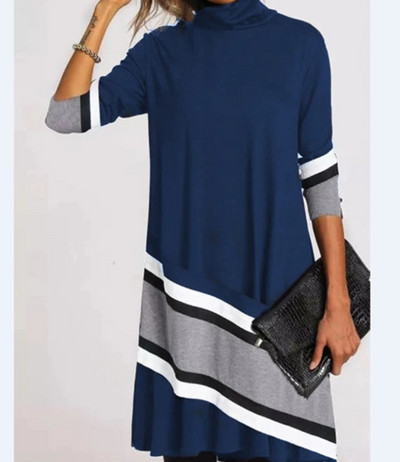 Toamnă Iarnă Casual Modă Rochie imprimată pe jumătate cu guler înalt Îmbrăcăminte pentru femei Mâneci lungi drepte Vintage Rochii cu talie largi