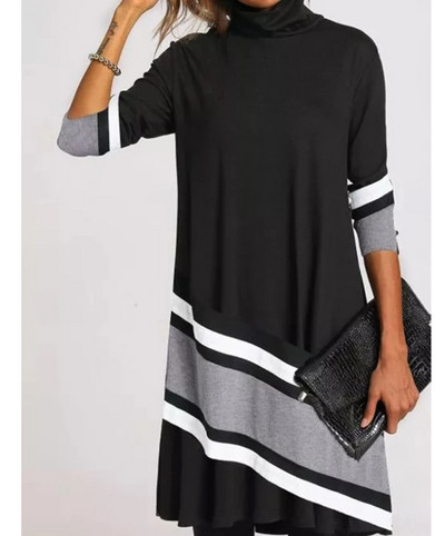 Toamnă Iarnă Casual Modă Rochie imprimată pe jumătate cu guler înalt Îmbrăcăminte pentru femei Mâneci lungi drepte Vintage Rochii cu talie largi