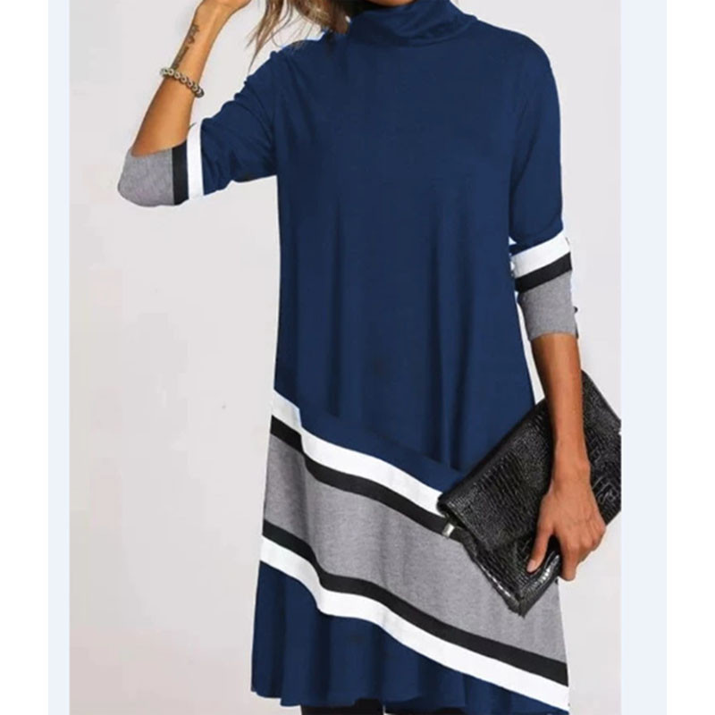 Toamnă Iarnă Casual Modă Rochie imprimată pe jumătate cu guler înalt Îmbrăcăminte pentru femei Mâneci lungi drepte Vintage Rochii cu talie largi