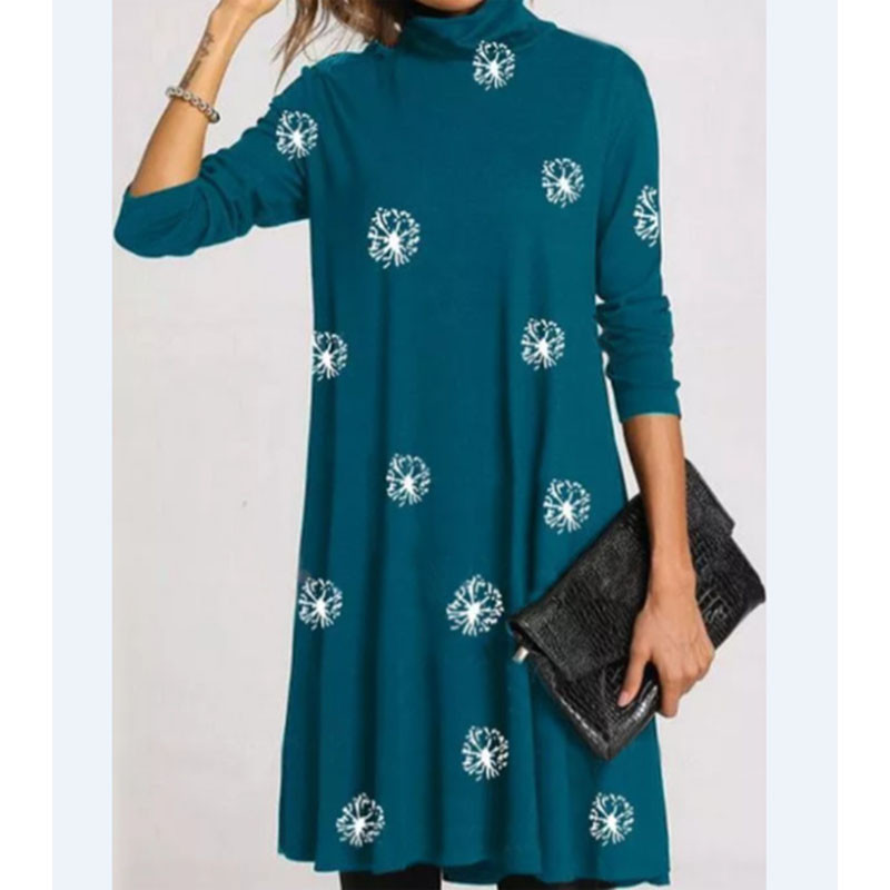 Toamnă Iarnă Casual Modă Rochie imprimată pe jumătate cu guler înalt Îmbrăcăminte pentru femei Mâneci lungi drepte Vintage Rochii cu talie largi