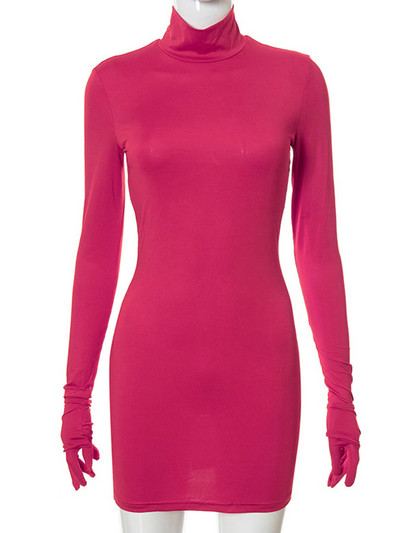 Artsu elegantna crvena dugih rukava s rukavicama, jednobojna mini haljina za jesensku rođendansku zabavu, klupske ženske pripijene haljine