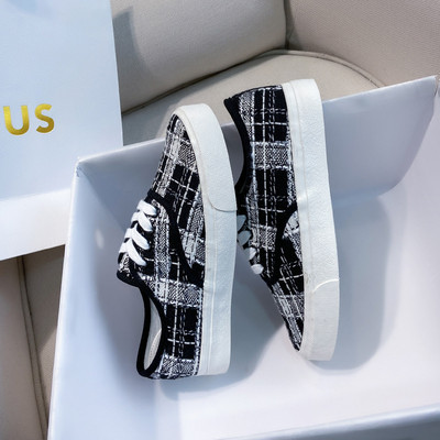 Mocasini de brand nou pantofi de dama pantofi ocazional pantofi clasici din pânză în carouri alb negru skateboard pantofi de femei tenis feminin