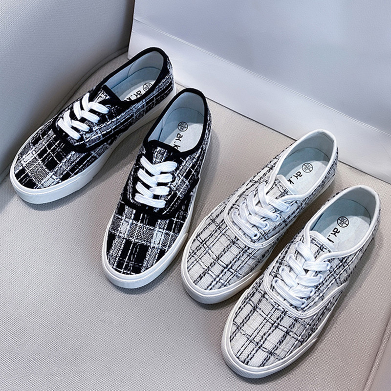 Nove marke Mokasine Ženske tenisice Cipele za slobodno vrijeme Ravne cipele Klasične karirane platnene cipele Bijelo crne Ženske cipele za skateboard Tenis Feminino