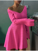 Moda mâneci lungi cu decolteu în V cu volan rochie din tricot pentru femei, mini pulover cu talie sexy, rochii pentru femei, toamna 2023, haină solidă pentru damă