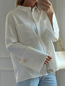 Λευκή μπλούζα Γυναικεία Κομψό, καθημερινό πουκάμισο με πέτο Φθινοπωρινό Γραφείο Γυναικείο μονόχρωμο μακρυμάνικο πουκάμισο Γυναικεία μπλούζα με αισθητική με κουμπιά