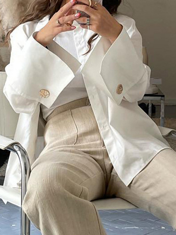 Λευκή μπλούζα Γυναικεία Κομψό, καθημερινό πουκάμισο με πέτο Φθινοπωρινό Γραφείο Γυναικείο μονόχρωμο μακρυμάνικο πουκάμισο Γυναικεία μπλούζα με αισθητική με κουμπιά