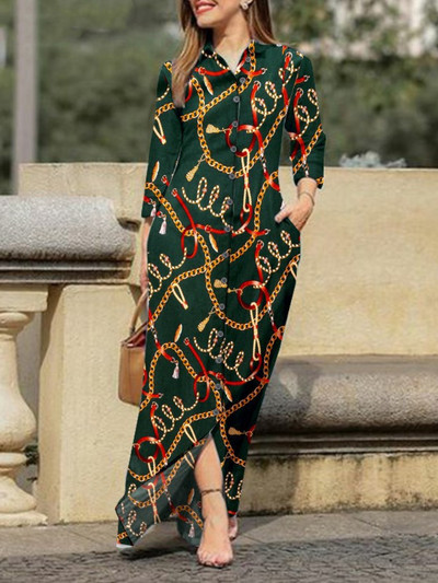 Νέα γυναικεία τζιν φόρεμα πουκάμισο με γιακά με κουμπί μακριά φούστα Φαρδιά μακρυμάνικη ίσια φούστα Casual τζιν φούστα μόδας ιδιοσυγκρασία