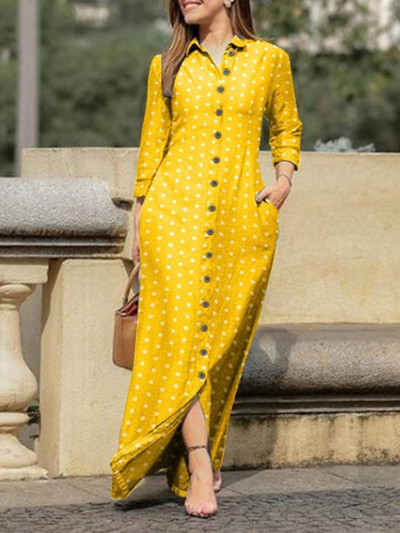 Νέα γυναικεία τζιν φόρεμα πουκάμισο με γιακά με κουμπί μακριά φούστα Φαρδιά μακρυμάνικη ίσια φούστα Casual τζιν φούστα μόδας ιδιοσυγκρασία