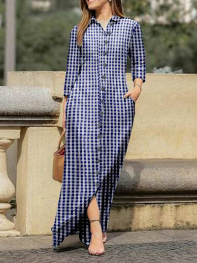 Νέα γυναικεία τζιν φόρεμα πουκάμισο με γιακά με κουμπί μακριά φούστα Φαρδιά μακρυμάνικη ίσια φούστα Casual τζιν φούστα μόδας ιδιοσυγκρασία