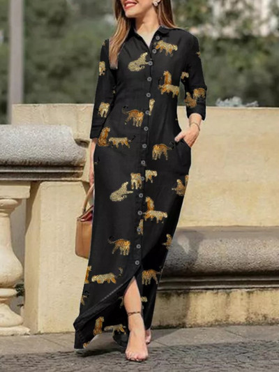 Νέα γυναικεία τζιν φόρεμα πουκάμισο με γιακά με κουμπί μακριά φούστα Φαρδιά μακρυμάνικη ίσια φούστα Casual τζιν φούστα μόδας ιδιοσυγκρασία