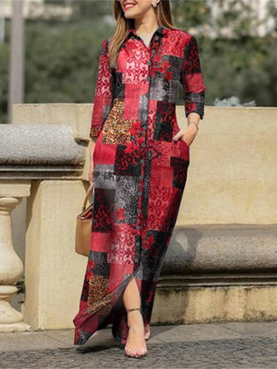 Νέα γυναικεία τζιν φόρεμα πουκάμισο με γιακά με κουμπί μακριά φούστα Φαρδιά μακρυμάνικη ίσια φούστα Casual τζιν φούστα μόδας ιδιοσυγκρασία