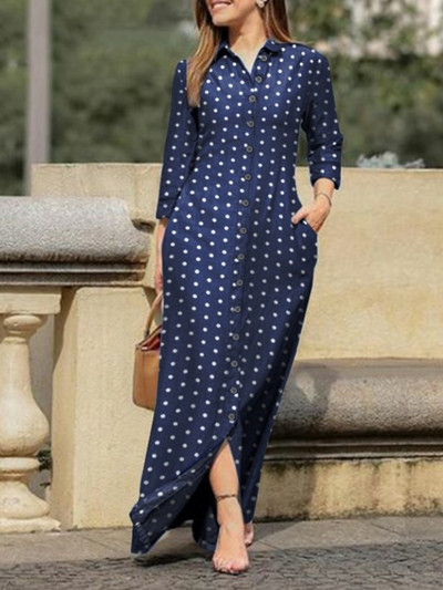 Νέα γυναικεία τζιν φόρεμα πουκάμισο με γιακά με κουμπί μακριά φούστα Φαρδιά μακρυμάνικη ίσια φούστα Casual τζιν φούστα μόδας ιδιοσυγκρασία