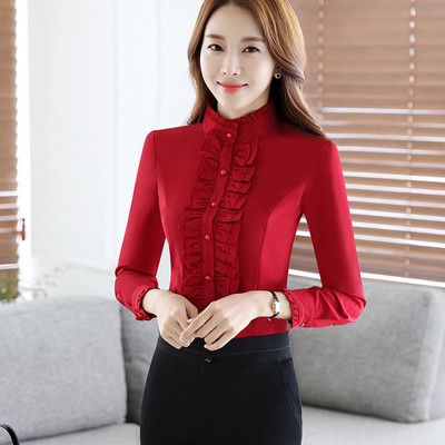 Μεγάλο μέγεθος 4XL Γυναικείο πουκάμισο OL Casual καλοκαιρινό φθινόπωρο με μακρυμάνικο γιακά βολάν Μπλούζα Λεπτό γυναικείο πουκάμισο γραφείου Γυναικεία μπλουζάκια