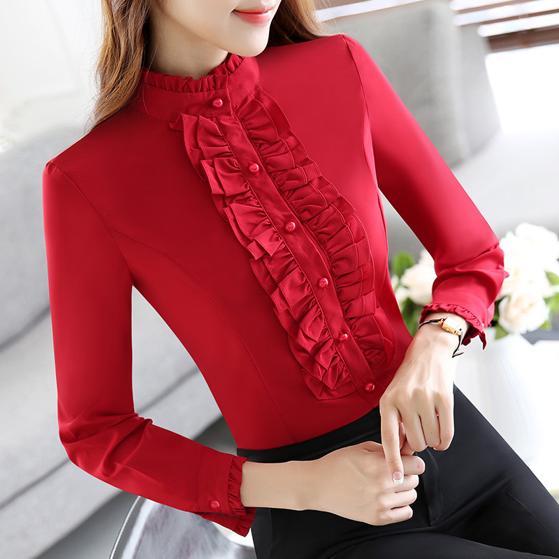 Μεγάλο μέγεθος 4XL Γυναικείο πουκάμισο OL Casual καλοκαιρινό φθινόπωρο με μακρυμάνικο γιακά βολάν Μπλούζα Λεπτό γυναικείο πουκάμισο γραφείου Γυναικεία μπλουζάκια