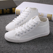 Pantofi de pânză înalți de primăvară Versiune coreeană Trend Student Pantofi albi plat Pantofi respirabili de damă Pantofi de femei