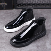 Designer coreean pentru bărbați, cizme din piele lăcuită pentru petrecere a timpului liber, pantofi negri cu platformă, cizme oxford, cizme chelsea, respirabile, glezne, pentru bărbați