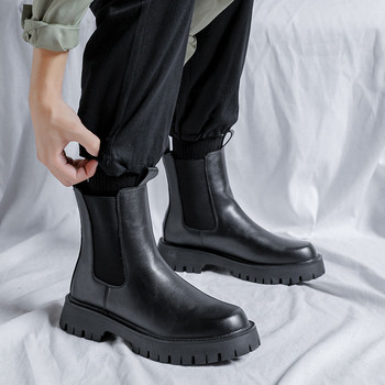 мъжки модни ботуши на платформа черни тенденции есен зимни обувки високи каубойски ботуши от кожа красиви дълги челси botas zapatos