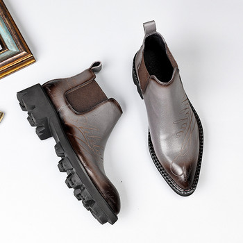 Мъжки ботуши на платформа от кожа Луксозни ръчно изработени дизайнерски модни мъжки обувки Челси Нов стил Бизнес ботуши